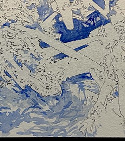 Ink and watercolor, block 5/6